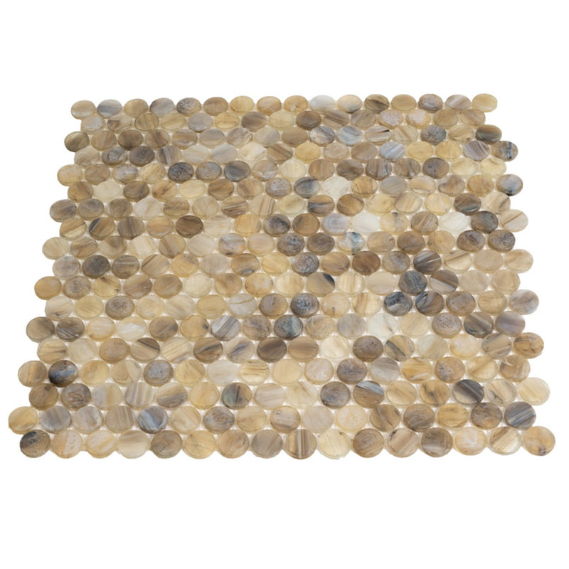 0.8" x 0.8" Glass Penny Round Mosaic Wall & Floor Tile, Beige