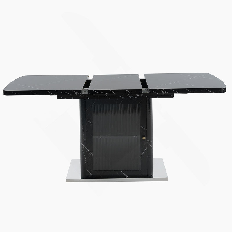 47.24"-63"Modern Rectangle Dining Table, Stretchable, With Printed Black Marble Table Top+Storage Cabinet Table Leg With Metal Base