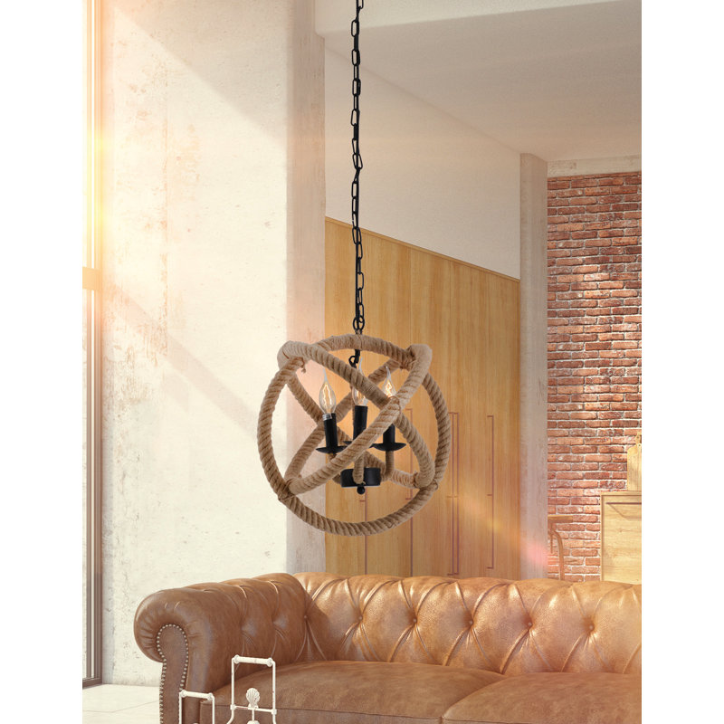 Hemp 3 - Light Brown / Black Geometric Pendant