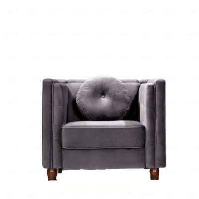 Chaise d'appoint classique Chesterfield, chaise d'appoint à accoudoirs carrés capitonnés avec pieds fuselés en bois, chaise longue rembourrée en velours écrasé