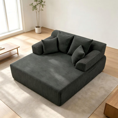 Canapé-lit 58 po en velours côtelé 58 po avec accoudoirs et 4 coussins, sans assemblage pour le salon, gris