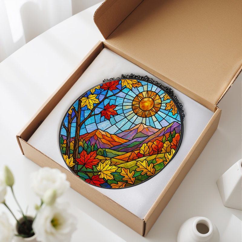 Panneau de vitrail 12 "H Autumn Landscape, H 12 po x l 12 po 
