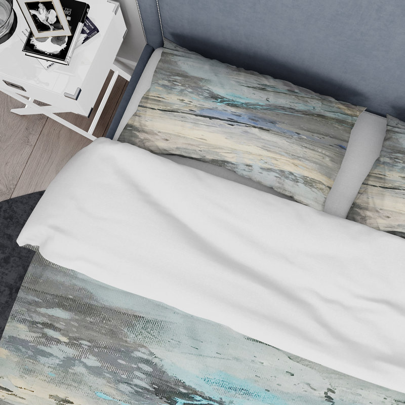 Rock Teal Panel I - Modern & Contemporary Duvet Cover Set - Microfiber Polyester, Full/Queen Duvet Cover + 2 Shams