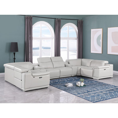 Jignesh 8 Piece 4 Power Recliner Top Grain Italian Leather Sectional