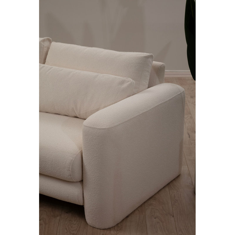 Stylish Corner Sofa, Cream Color, 114.2 x 64.9 x 28.7 inches | Beech Wood & Chipboard Frame, 100% Polyester Fabric | 28 DNS Soft Foam Back, Portable Cushions, Dry-Cleanable | Perfect for Modern Living Rooms & Lounges