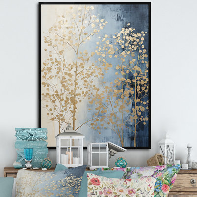 Minimalisme harmonie des arbres beiges et bleus, impression sur toile