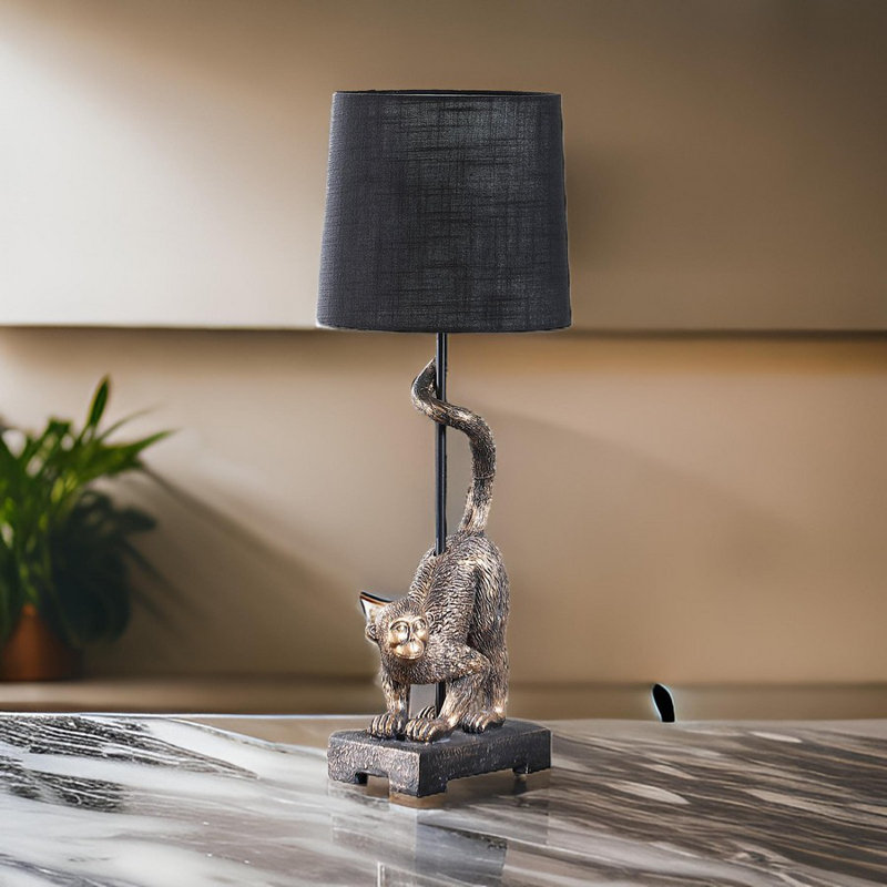 Chandrell 24" Monkey Table Lamp With Drum Shade, Antique Bronze, Black, 120 V