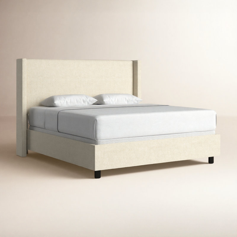 Benson Upholstered Wingback Bed, Milsap Canvas Sustain® Tweed, Queen