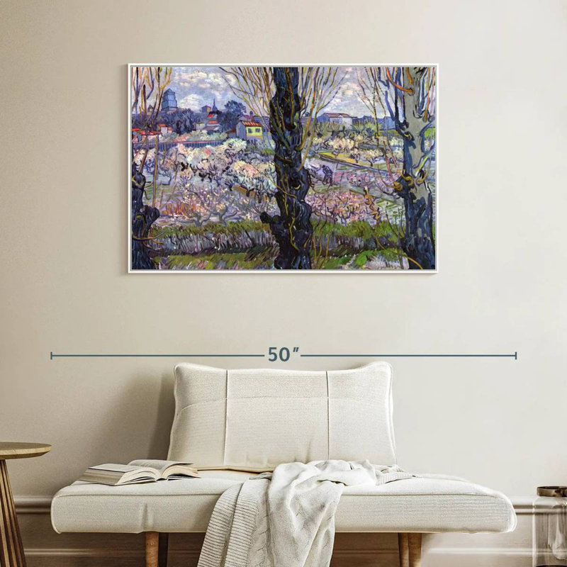 Vue des vergers en fleurs d'Arles, Cadre flottant blanc, 40 po x 27 po
