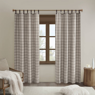 Madison Park Anaheim Brown Plaid Faux Leather Tab Top Single 50x84" L Curtain Panel with Fleece Lining
