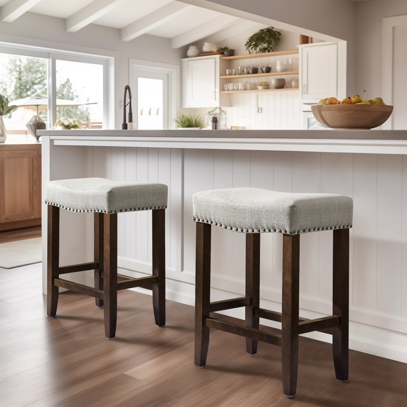 Tabouret de bar moderne avec siège en bois Jaeshon, Tabouret de comptoir (siège d'une hauteur de 24,4, Gris clair, 2