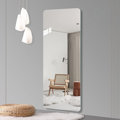 65 po x 24 po Miroir de coin rond complet pour le salon, chambre à coucher, vestiaire mural avec trou de suspension, miroir argenté anti-déflagrant de haute qualité de 5 mm