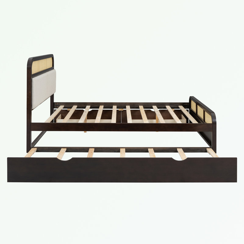 Athenia Queen size Wooden Platform Bed with Trundle and 2 Drawers, Espresso