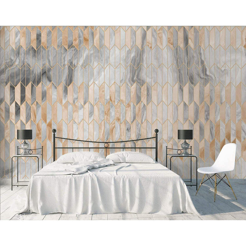 Gold Geometric Pattern Black Marble Modern Removable Wallpaper, 9" L x 15" W