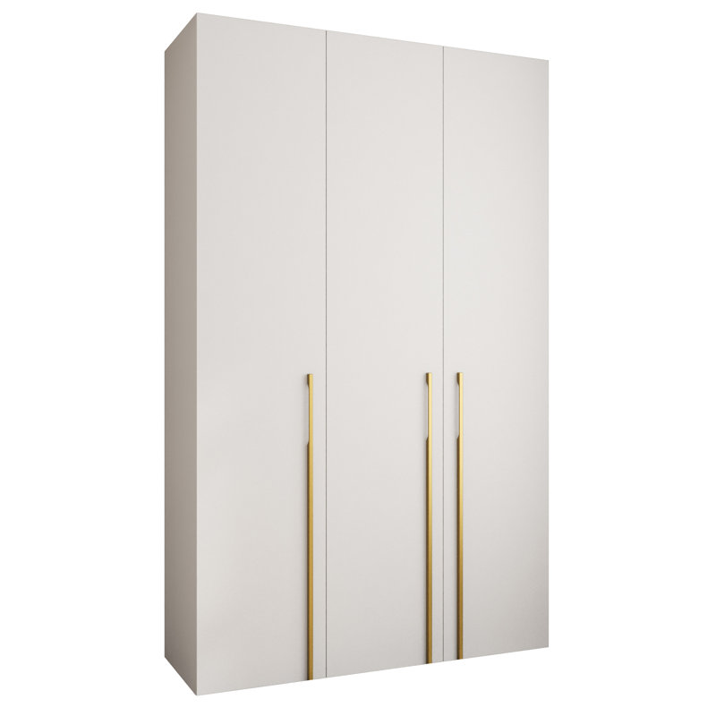 3 Door Manufactured Wood Wardrobe, white matt + handles: gold, 245,5 H x 150 W x 40 D