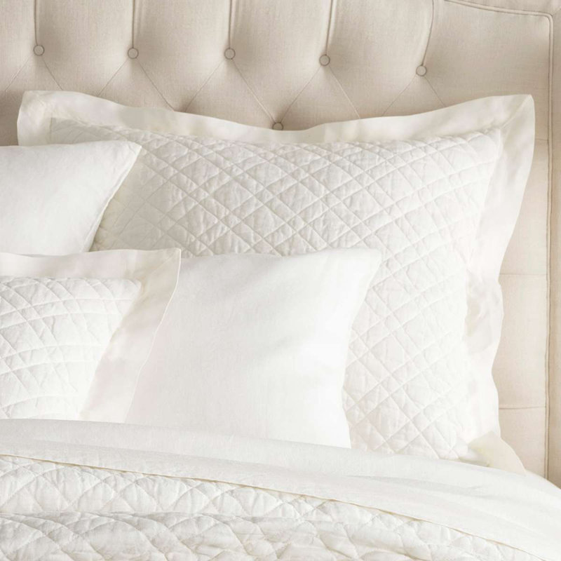 Washed Linen Quilted Sham, King, Ivory