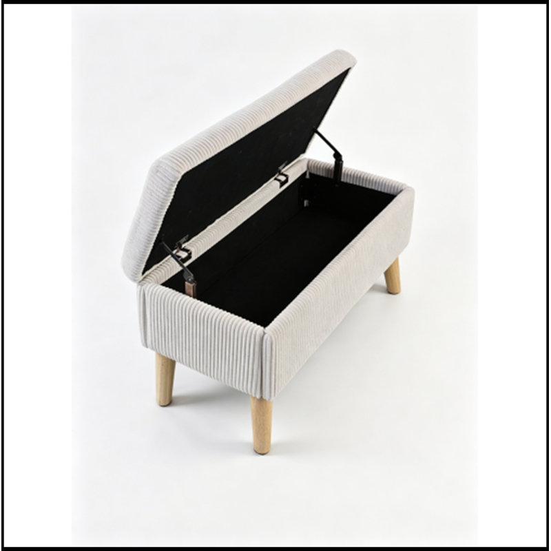 Banc rembourré avec rangement rabattable et pieds robustes, Beige