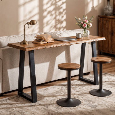 Table de bar en bois massif, table à hauteur de comptoir de 63 po avec pieds en métal pour la cuisine