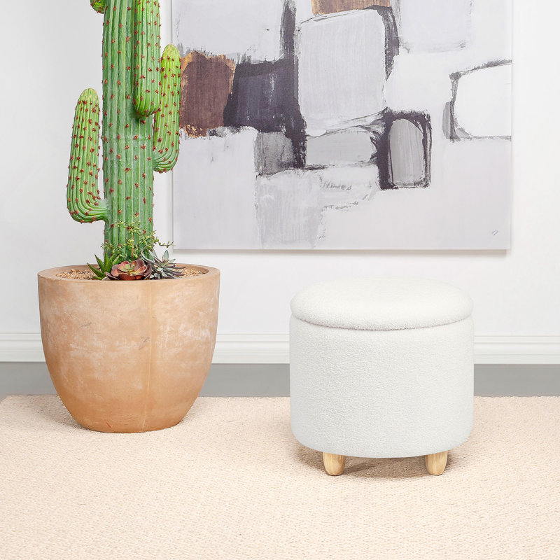 Repose-pieds rond avec rangement en peau de mouton, Blanc