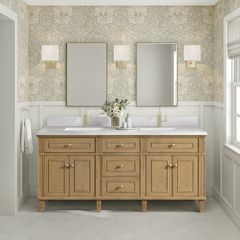 Lorelai 72'' W Double Vanity, Light Natural Oak, White Zeus, 8" Widespread