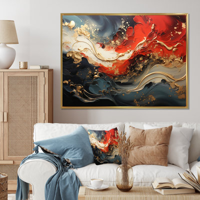 Rouge et or feu de marbre VI - art mural abstrait