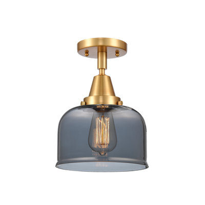 Caden Bell - 1 Light 8" Flush Mount - Incandescent Bulb - Satin Gold Finish - Light Smoke Shade