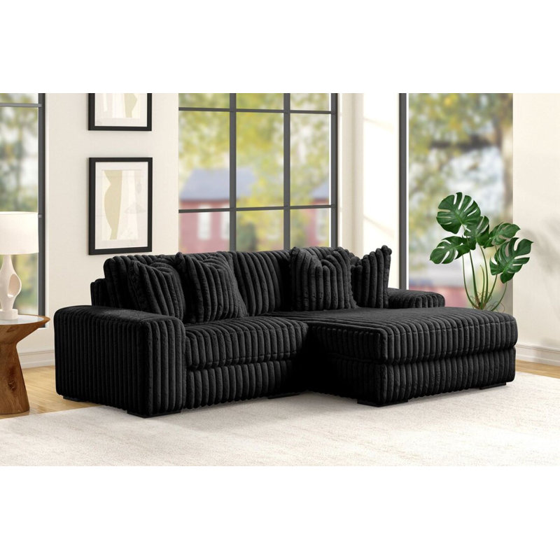 Alberich 2PC Sectional, Black Fabric