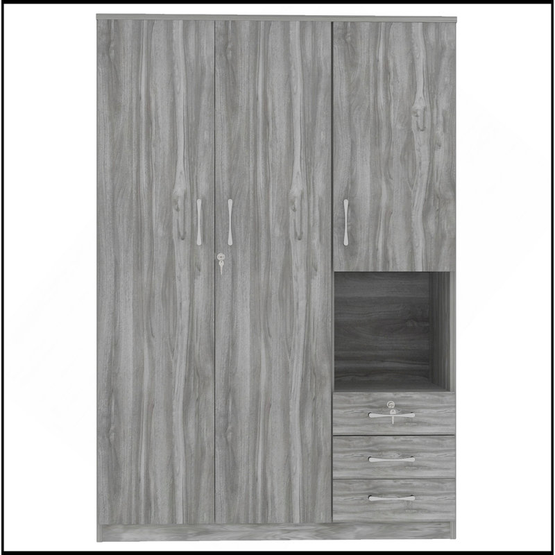 Armoire de rangement en bois à 2 portes pour la chambre à coucher, avec tablettes et 3 tiroirs, gris, Gris