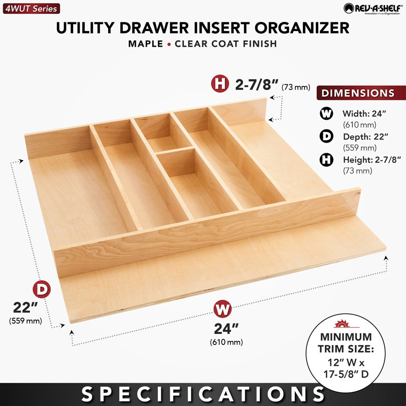 Rev-A-Shelf Wood Trim-to-Fit Drawer Organizer Insert, 2.88"H x 24"W x 22"D