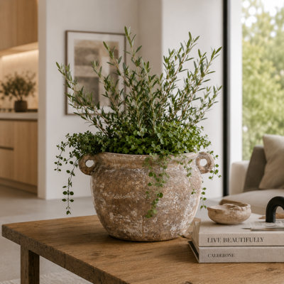Pot à fleurs en grès texturé 