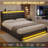 Bed Frames with Storage Headboard & 4 Drawers, LED Bed Frame with Charging Station, Upholstered Platform Bed,No Box Spring Needed-448931453-448390141