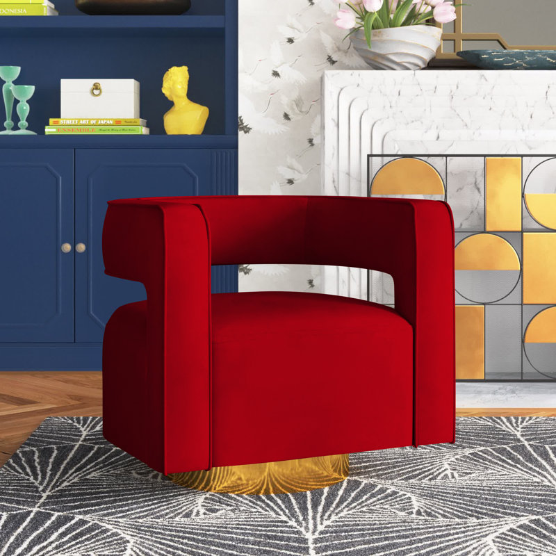 Fauteuil demi-tonneau pivotant en velours Aysha, Velours rouge