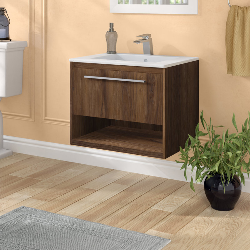 Ensemble de meuble-lavabo simple mural de 24 po Kasper, Noyer brun