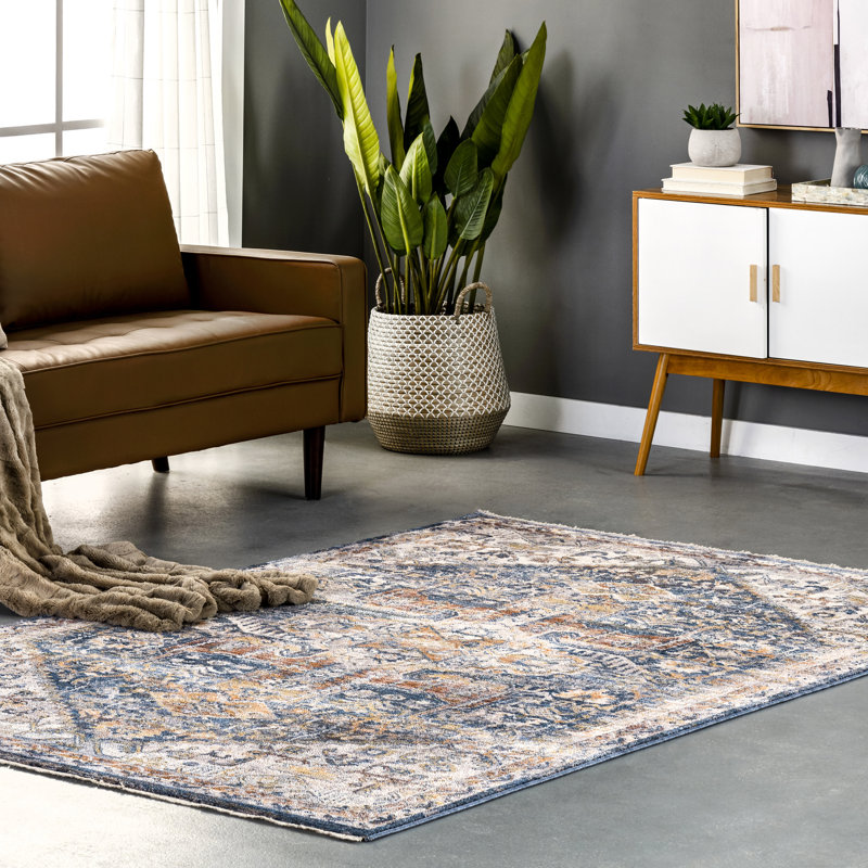 Tapis oriental bleu / beige, Rectangle 5 pi x 7 pi 9 po
