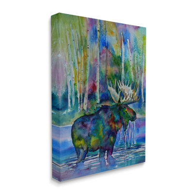 " Vibrant Moose Birch Trees Swimming Splashing Lake " by MB Cunningham