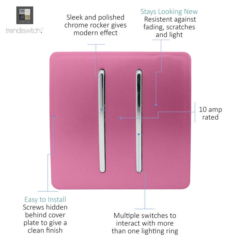 Trendi Switch 2 Gang Intermediate Rocket Light Switch, Pink