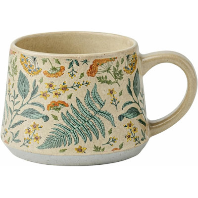 Ceramic coffee cup, retro cute floral pattern with handle, unique watercolor floral design tea cup, suitable for home and office use, microwave safe (green)