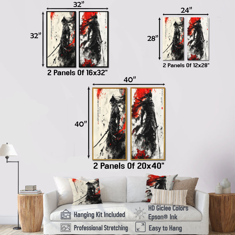 Ensemble de 2 pièces d'art de la guerre de la Chine antique noire accentuée de rouge I - Warrior, Ne s’applique pas