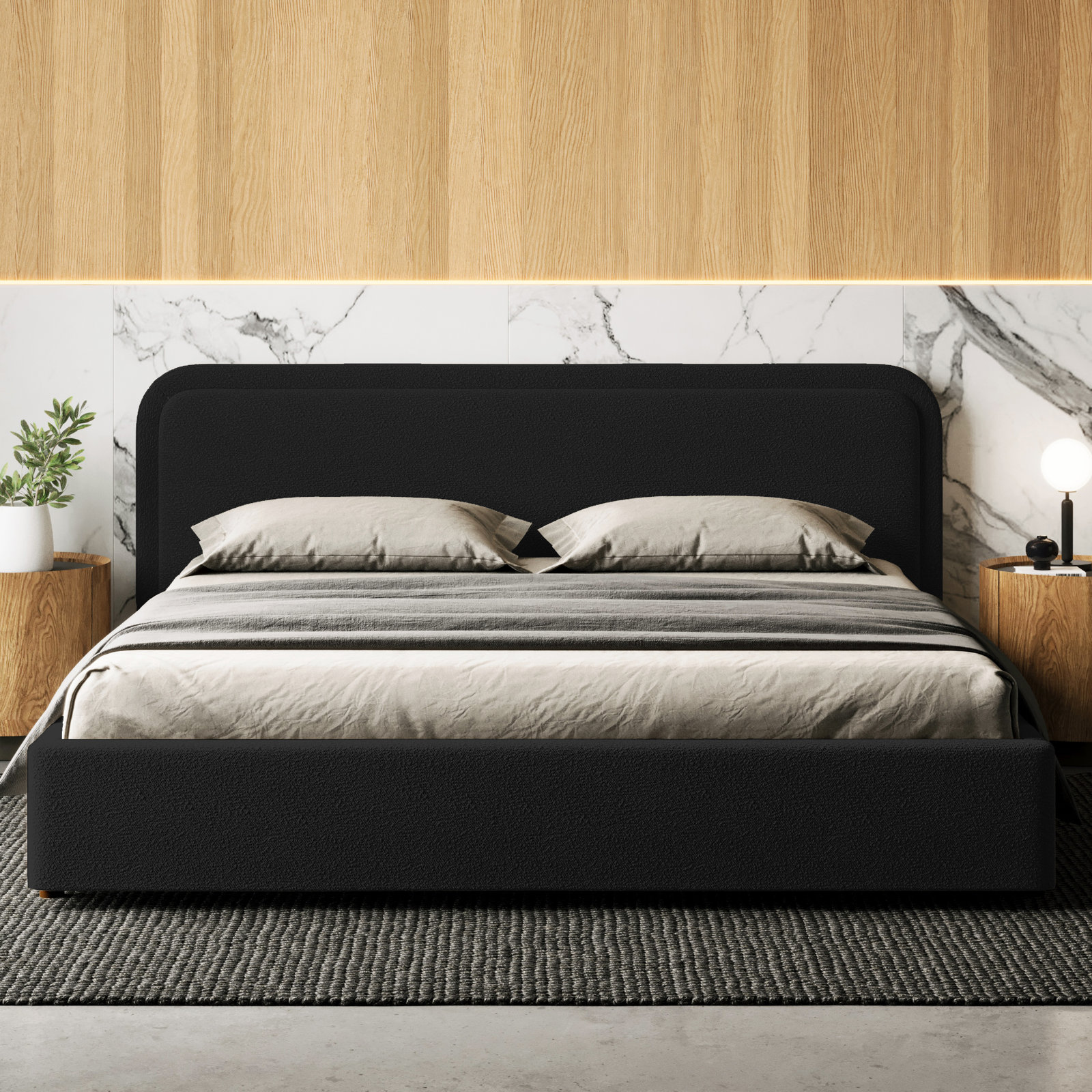 Baneza Platform Bed, King, Black Boucle