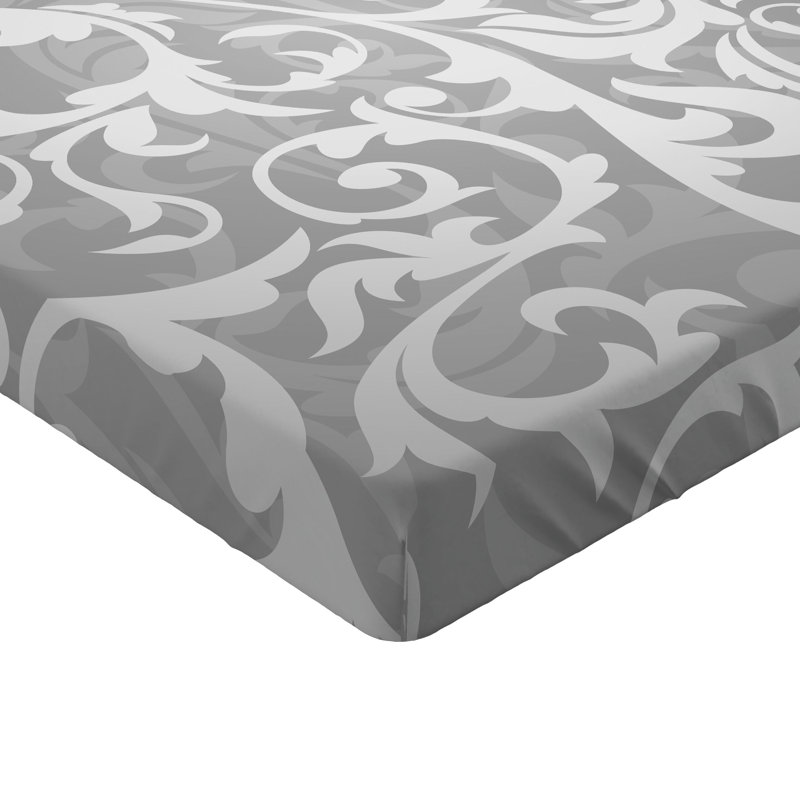 Ambesonne Grey Fitted Sheet 2-Pack Victorian Leaf Flowers Grey