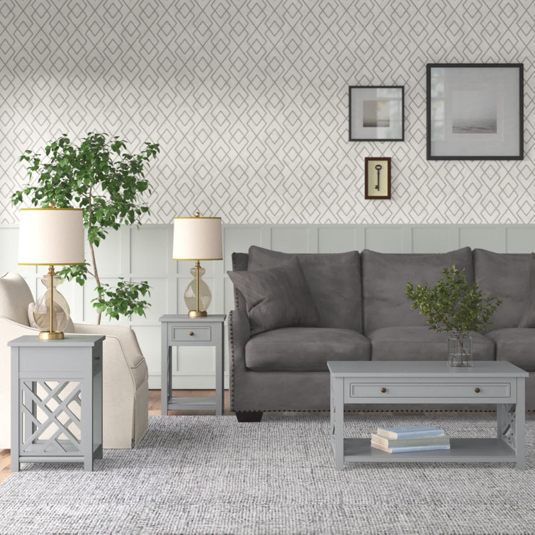 Ensemble de 3 pièces de 36 po de largeur avec 1 table basse rectangulaire et 2 tables de bout avec rangement Lund