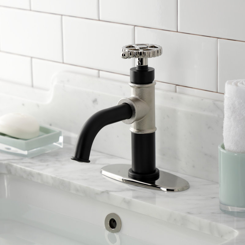 Robinet de salle de bain monotrou avec drain Fuller, Noir mat / Nickel poli
