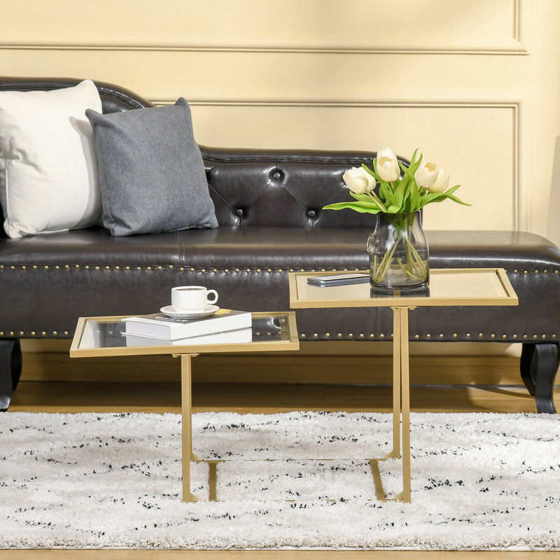 Table basse en verre trempé avec 2 plateaux carrés