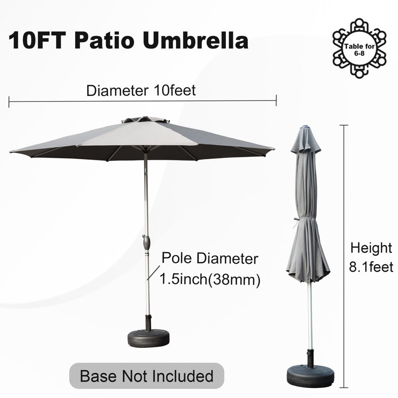 Parasol extérieur gris de 10 pi avec fonction de parasol et résistance au vent du soleil