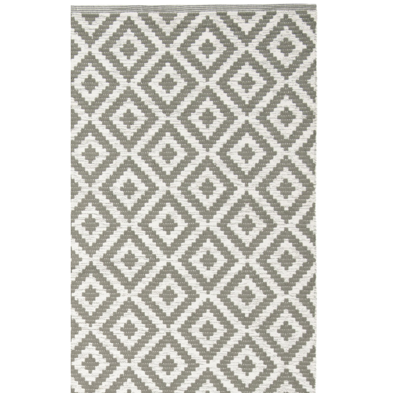 Tapis gris / ivoire en coton tissé à plat à la main à motif géométrique Lavallée, Rectangulaire 3 pi x 5 pi