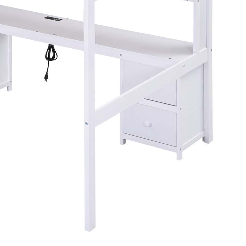 Hilel Kids Full Loft Bed with Drawers, White