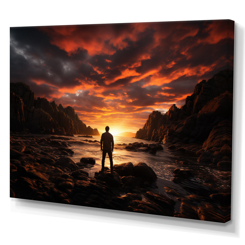 Rocky Beach Rocky Silhouette II - Nautical & Beach Wall Art Prints, H 16 po x l 32 po x P 1 po, Toile tendue