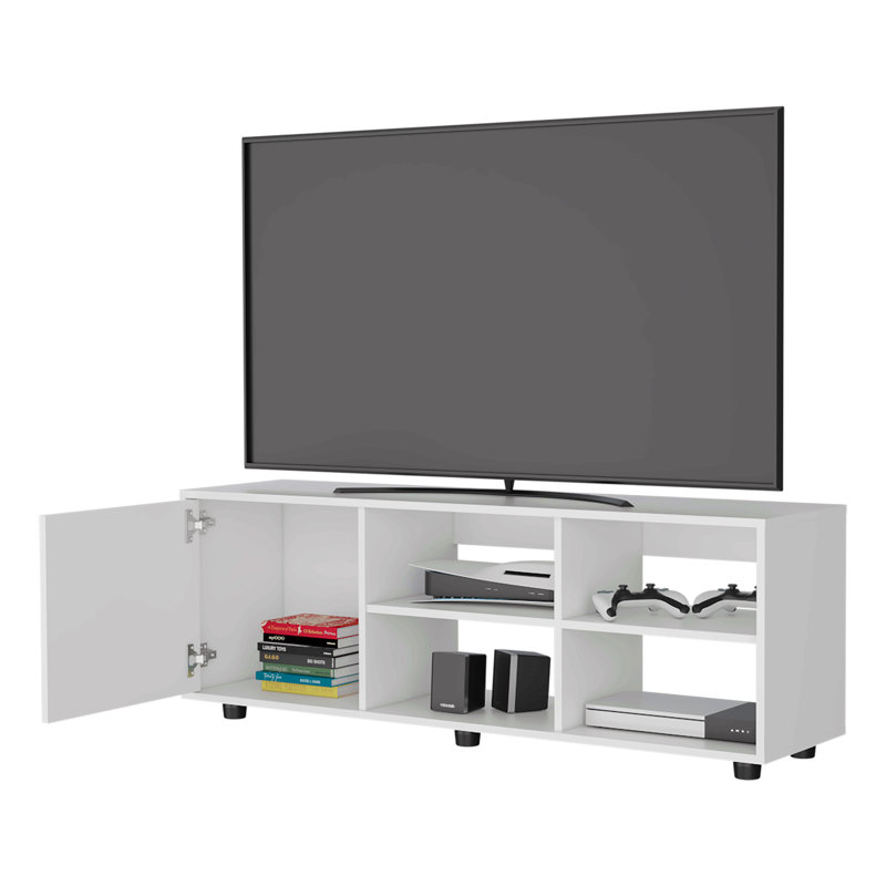 Meuble télé avec porte et rangement ouvert, Blanc