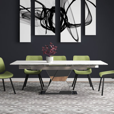 Azriela Extendable Marble Top Metal Base Dining Table