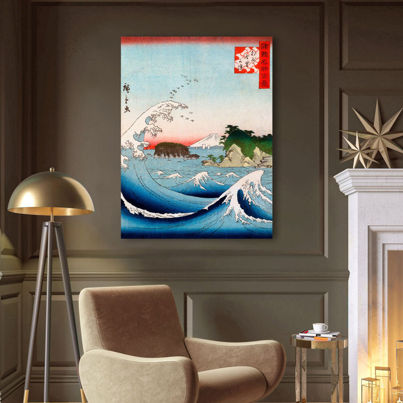 The Great Wave: Mount Fuji Behind the Rough Sea by Katsushika Hokusai - Wrapped Canvas Painting Print